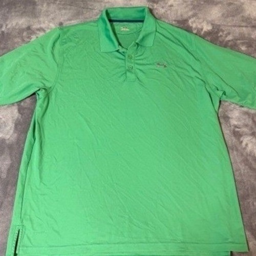 Under Armour HeatGear Mens XXL Green Short Sleeve Golf Polo Shirt Stretch Logo